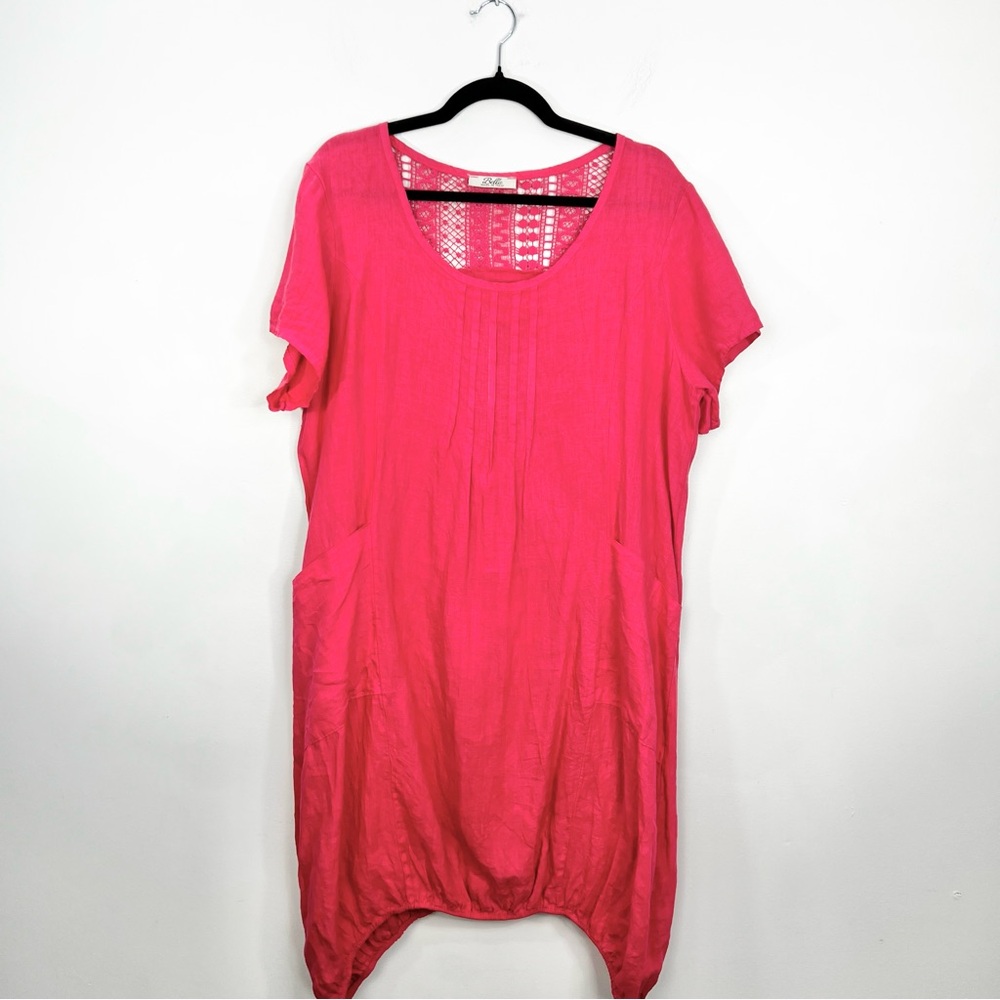 Bella pure Italian linen watermelon pink bubble hem lagenlook summer dress - Picture 3 of 15